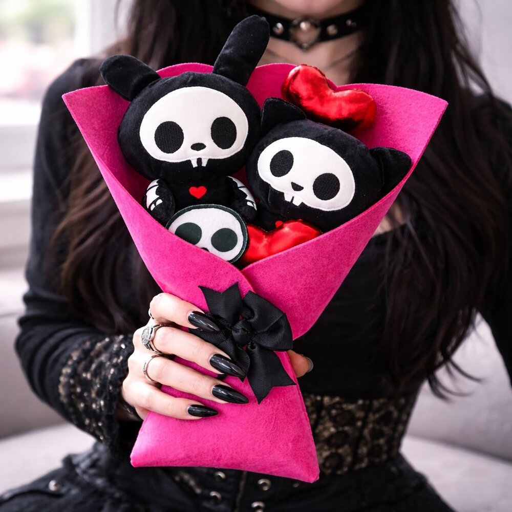 Skelanimals Plush Bouquet Goth Valentine Gift New